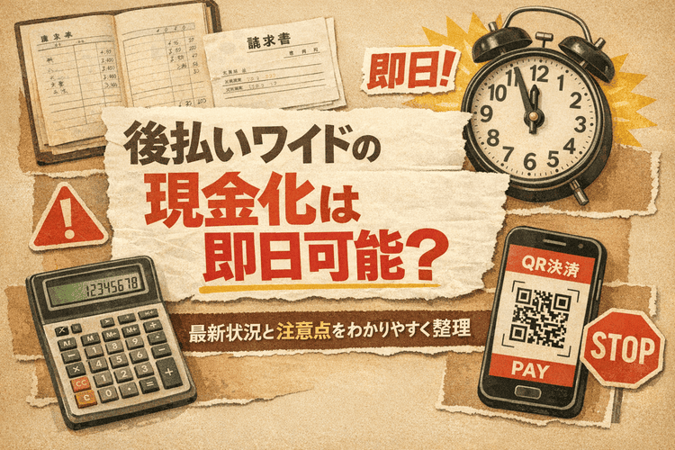 後払いワイドの即日現金化の可否と注意点を表現したアイキャッチ画像